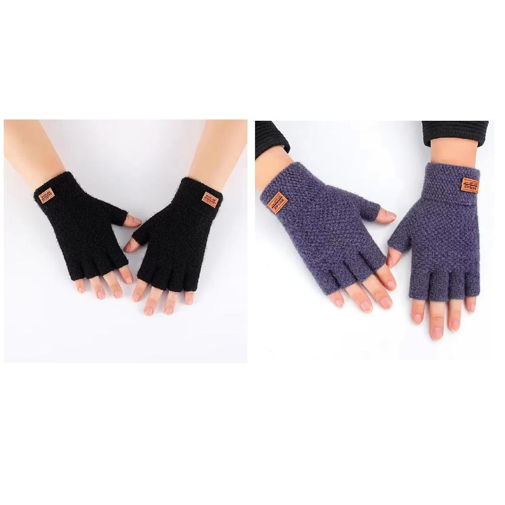 Luvas de Inverno Sem Dedos Luvas para Dirigir ao Ar Livre para Homens Meio Dedo para Escrever Escritório Tricotadas Lã Espessa Quente Etiqueta Espessa Elástica