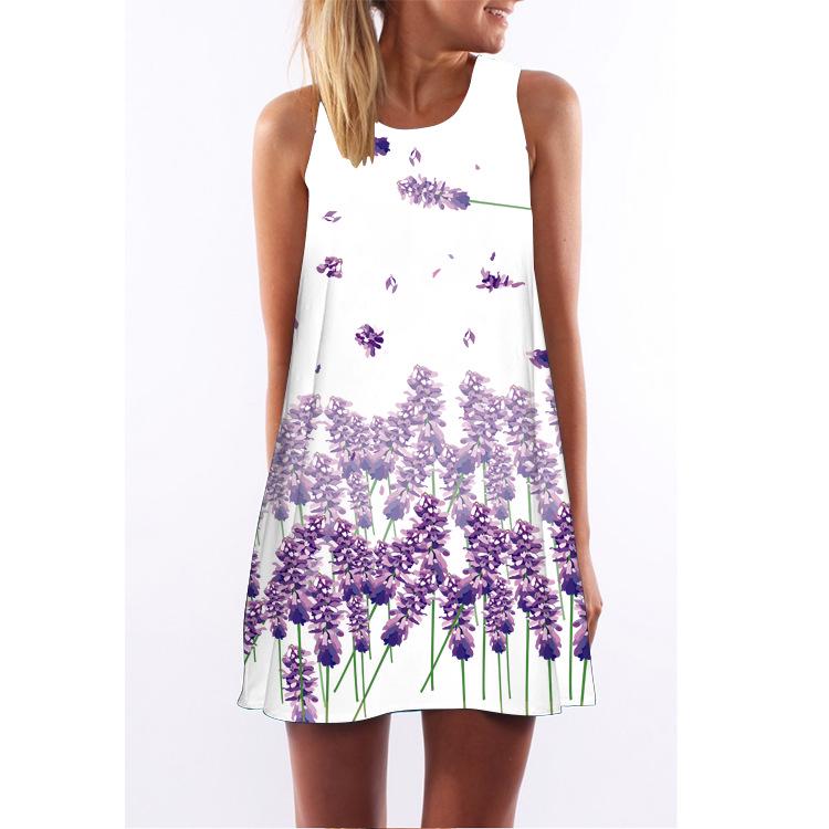 European Station European and American New Retro Digital Printing Round Neck Hot-selling Off-the-shoulder Medium and Long Vest Dress
