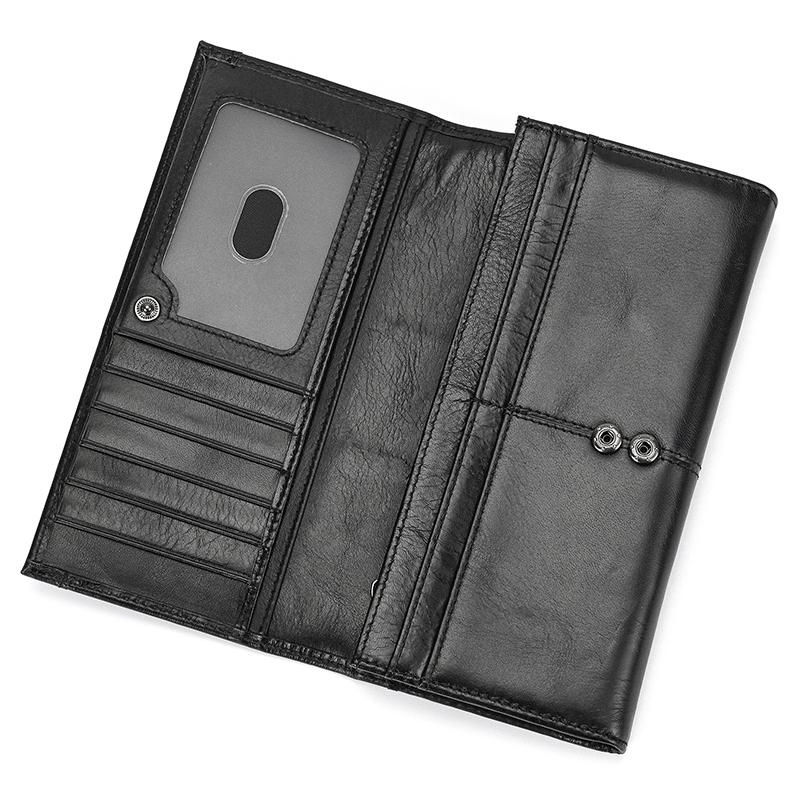 

Fashion Men Women Leather Long Purse Genuine Leather Clutch Wallet Long Wallet For Male Female Card Holder Coins Purse Black чорний