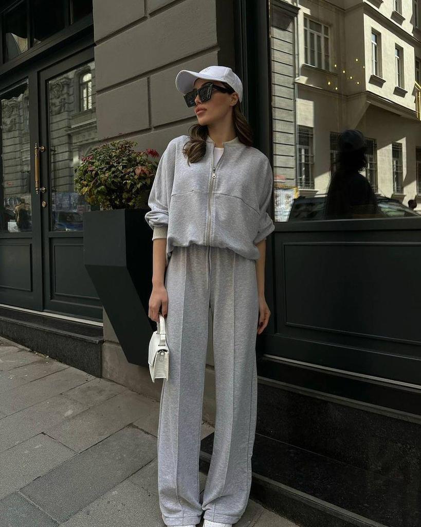 2024 Spring Crew Neck Fashion Sweatshirt Jacket with Casual Straight-Leg Pants