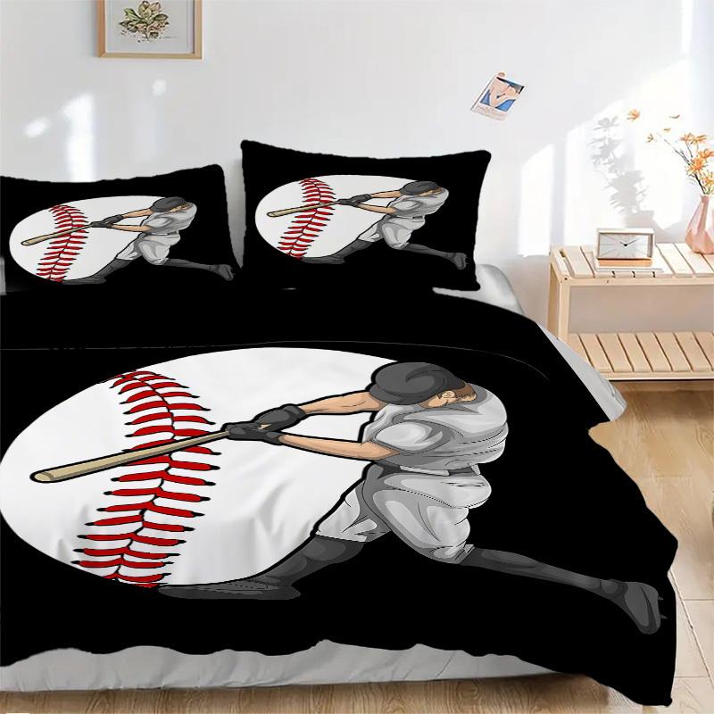 3pcs Baseball Player Bedding Set, Includes 1 Comforter + 2 Pillowcases, Without Pillow Inserts, Soft Comfortable, Lightweight Breathable, Pr