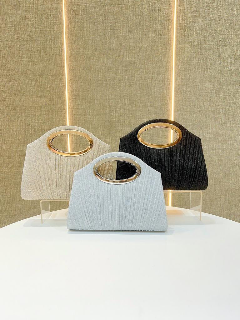 Polyester Evening Clutch Bag With Sequins And Pleats For Formal Events