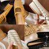Sheepskin Grape Mother Baotou Slippers Women's Retro Woven Hollow Square Head One-word Thick Heel Muller Half-drag Empty Single Shoes
