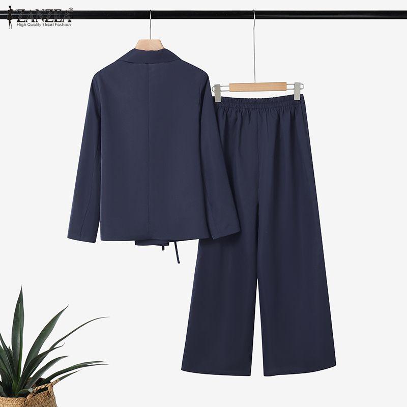 ZANZEA Women Long Sleeve Blouse and Pants Casual Two Piece Suit Sets