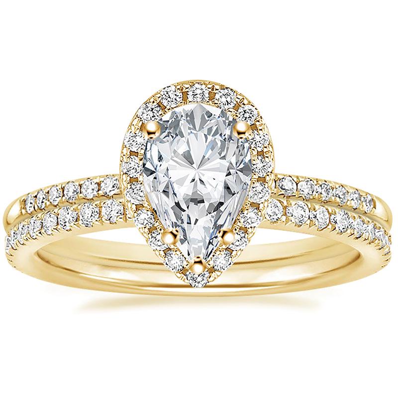 

European & American S925 Teardrop Zircon Combination Ring Pear-Shaped Set Simulated Diamond Ring US Size 4