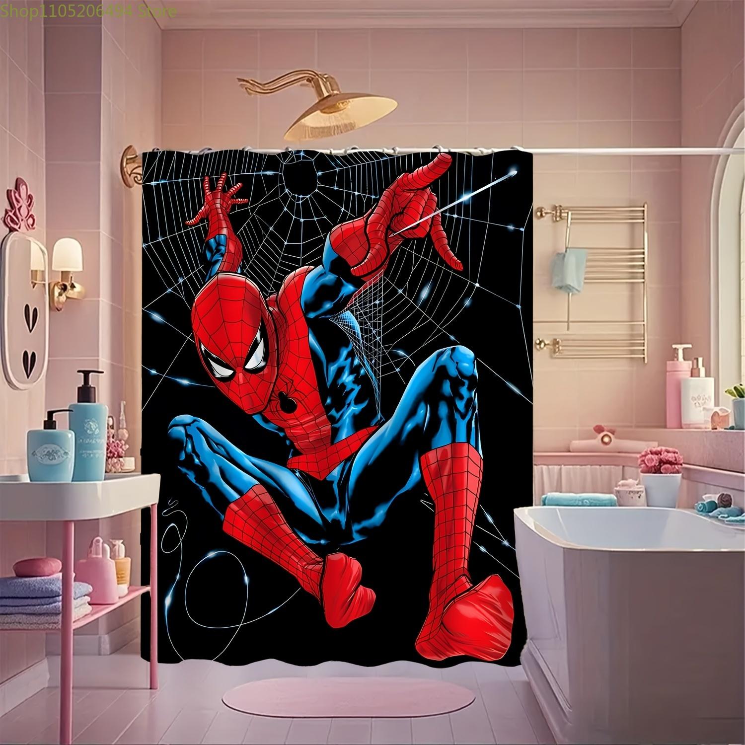

1pc Marvel Spider-Man Shower Curtain with Hooks - Vibrant Polyester Design, Machine Washable, Unlined, Cartoon Character Bathr 90x180cm
