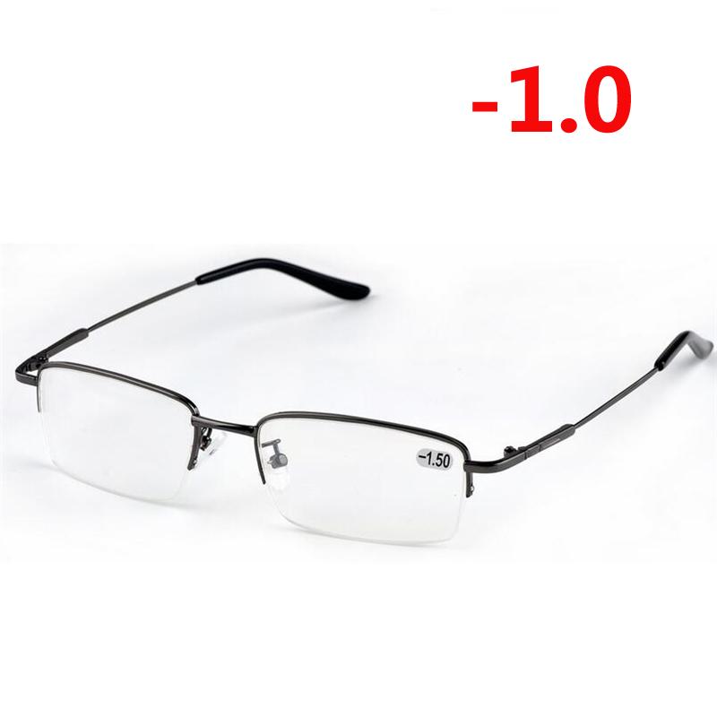 -1.0 -1.5 -2.0 To -6 Ultralight Half Frame Square Myopia Glasses Finished Men Fashion Metal Semi-Rimless Nearsighted Eyeglasses