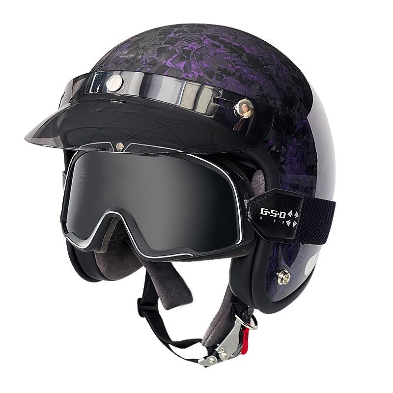 3C Certified Retro Harley Carbon Fiber Motorcycle Helmet, Unisex All-Season Winter Half Helmet