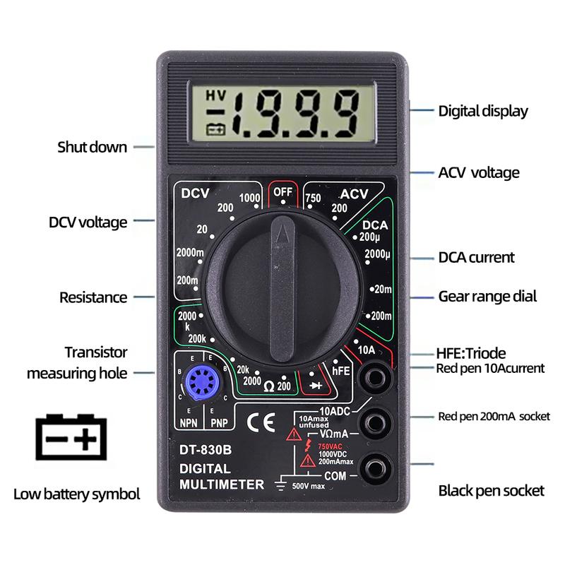 DT830B AC/DC LCD Digital Multimeter 750/1000V Voltmeter Ammeter Ohm Tester High Safety Handheld Meter Digital Multimeter