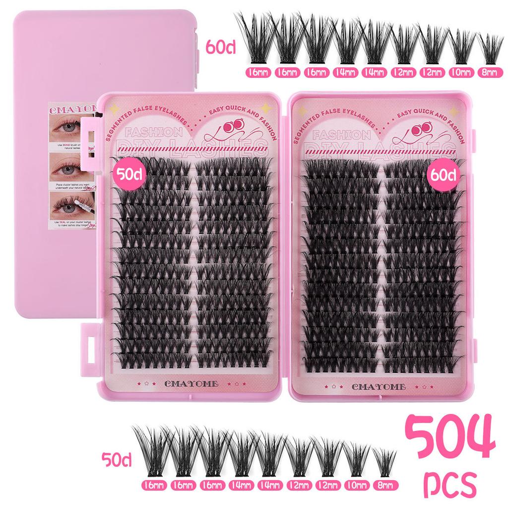 504 Clusters Of Single-Cluster False Eyelashes 8-16Mmdiy Segmented Natural Dense D-Curve Self-Grafting