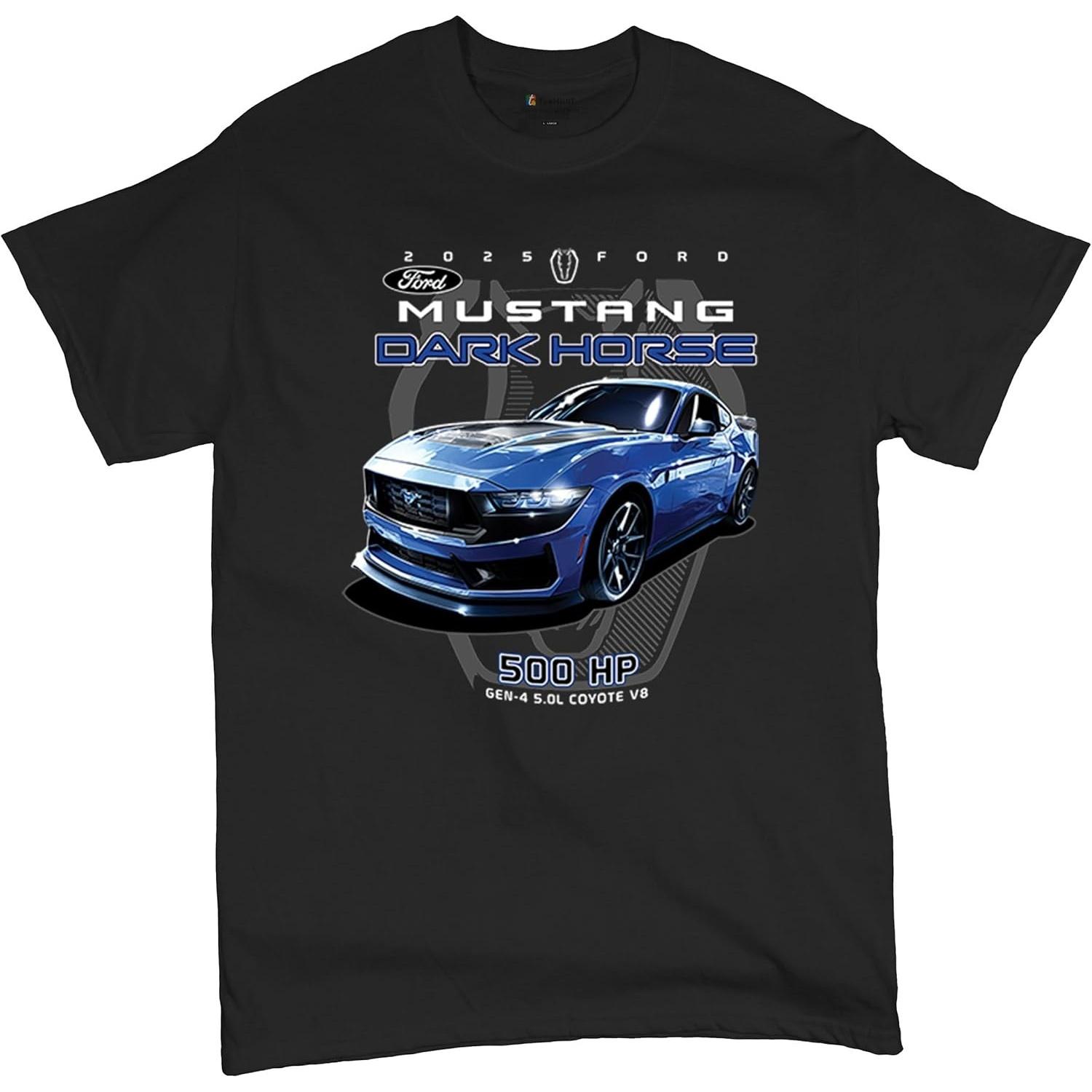 

25 Ford Mustang Dark Horse Мужская футболка 500 л.с. Производительность Современный Американский Мускул-кар V8 Спортивная Мощность Гоночная Мужская футболка S чёрный