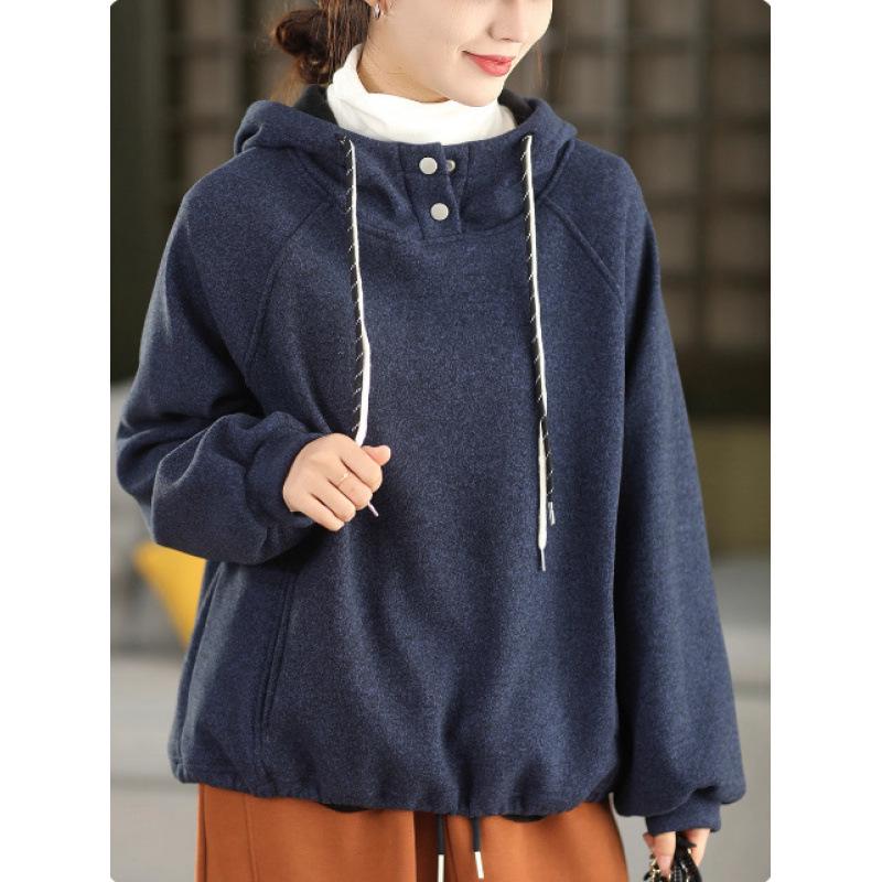 2025 Women's Winter Woolen Hooded Sweatshirt with Inner Velvet Layer - Thick, Warm Pullover Hoodie (Style 1011)