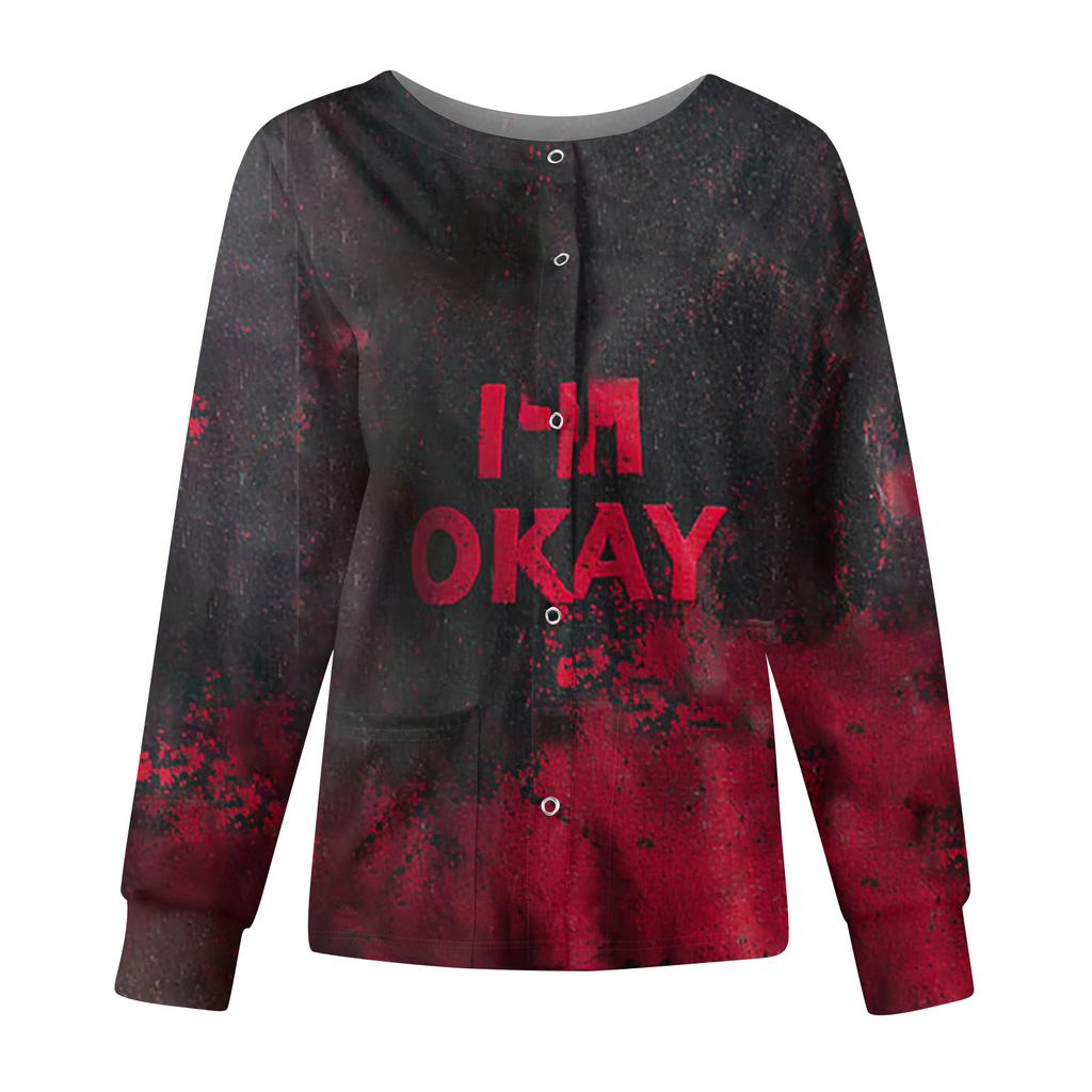 Women's Casual Fashion Long Sleeve Standing Collar Single Breasted Halloween Print Workwear Jacket Tops