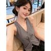 French retro plaid kink design plaid vest temperament literary style V-neck thin sleeveless vest women