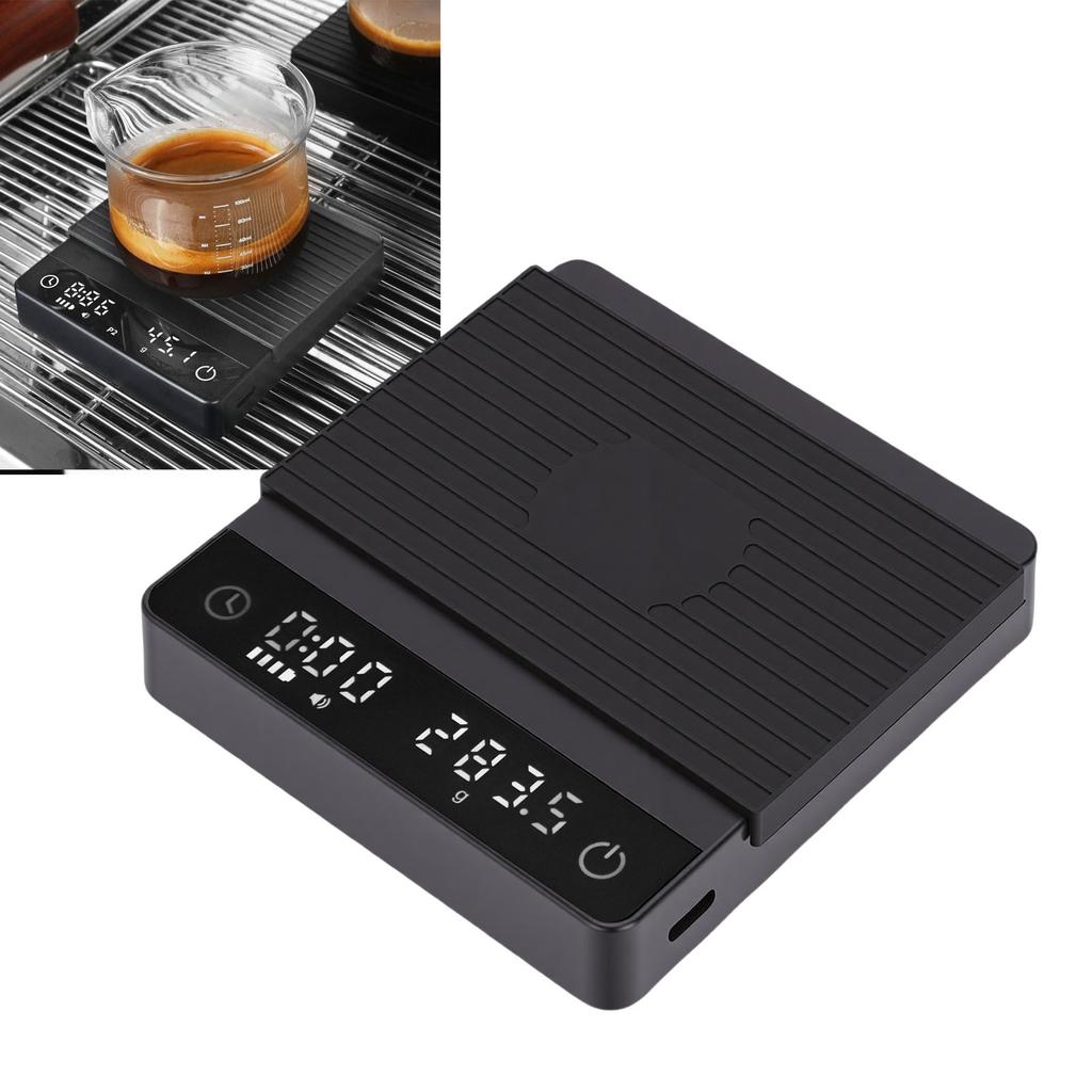 Coffee Scale with Timer 0.1g High   Rechargeable Coffee Scale with Backlit Screen Anti Slip Mat Black