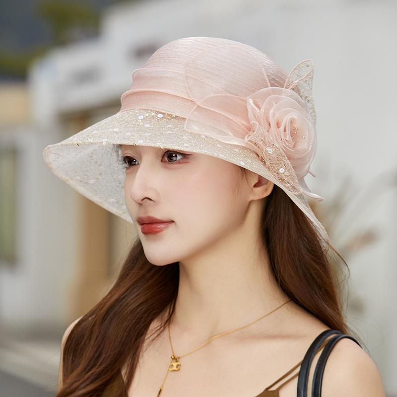 Summer Fashion Flowers Fascinator Hats Wide Brim Party Church Hat For Women Elegant Fedora Ladies Kentucky Derby Cap