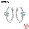 WOSTU 925 Sterling Silver European Simple CZ Ear Buckles Heart Hoop Earrings for Women Wedding Gift Minimalism Jewelry E737