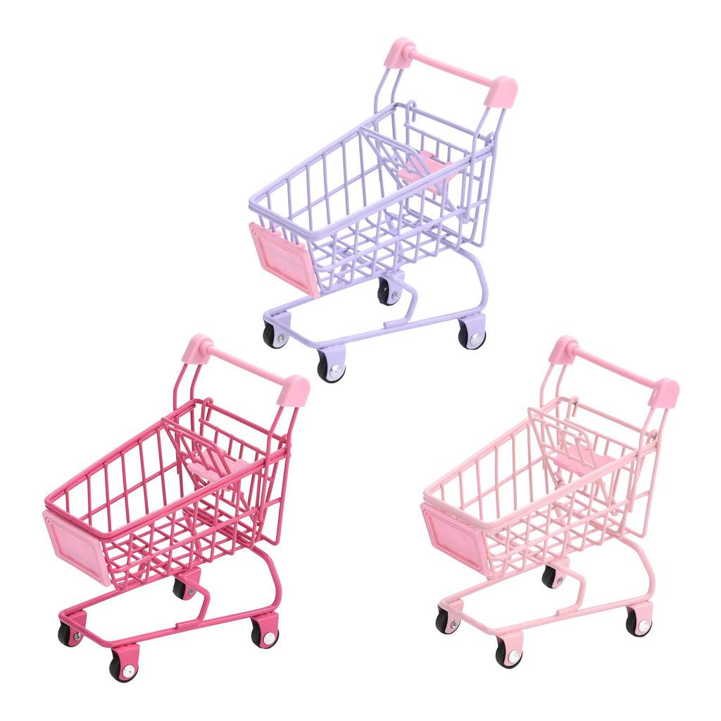 Mini Shopping Cart Model Stationery Play House Toys Dollhouse Furniture Container Storage Box for Office Home Accessories