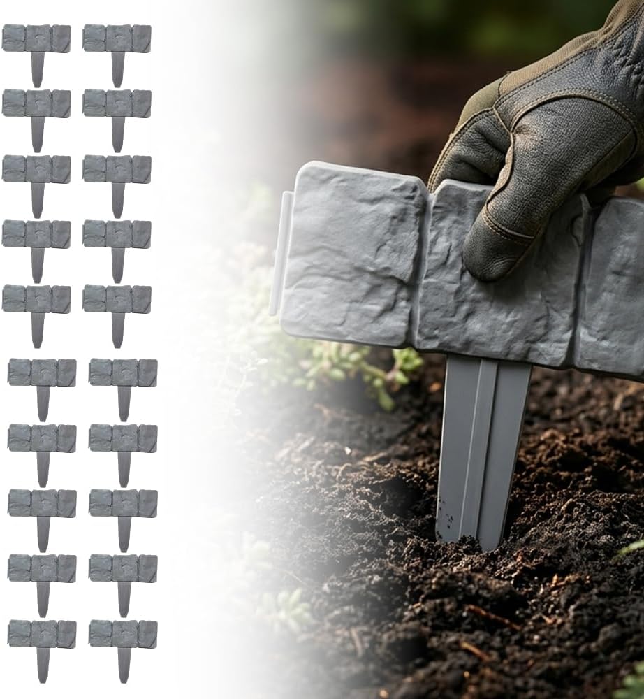 Decorative Fake Stone Garden Fence: Interlocking Pointed Plastic Fake Stone Landscape Fence - Flexible Plastic Lawn Border