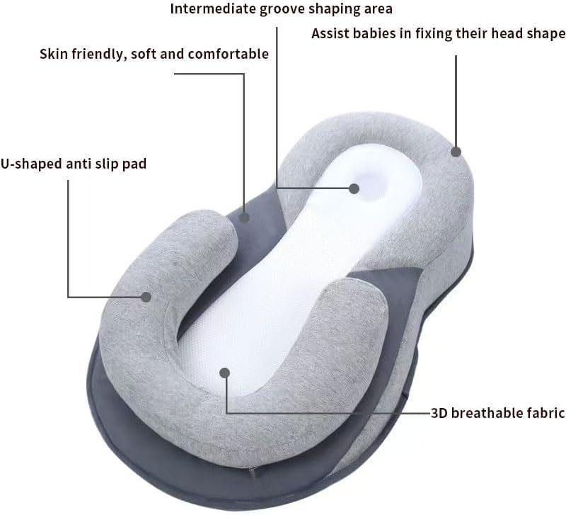 Pernă de poziționare anti-cap plat pentru bebeluși, pentru dormit pe lateral și prevenirea refluxului de lapte