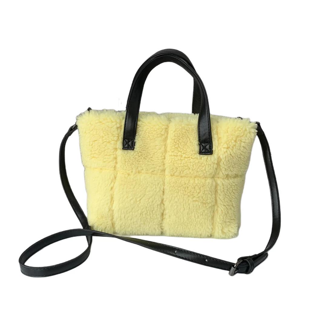 Furry Plaid Women's Handbags Winter Faux Fur Ladies Shoulder Crossbody Bags Fashion Soft Plush Tote Bag Purses for Female