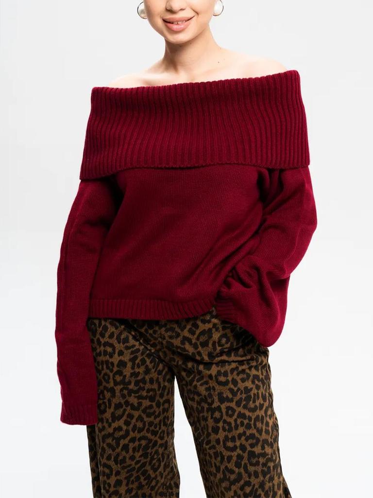 Russian Women's Early Spring Off-the-Shoulder Knit Sweater