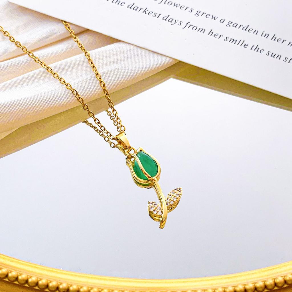 Halskjede Dame Opal Tulipan Halskjede Nisjedesign, Allsidig High-end Følelse Allsidig Titanstål Tilbehør