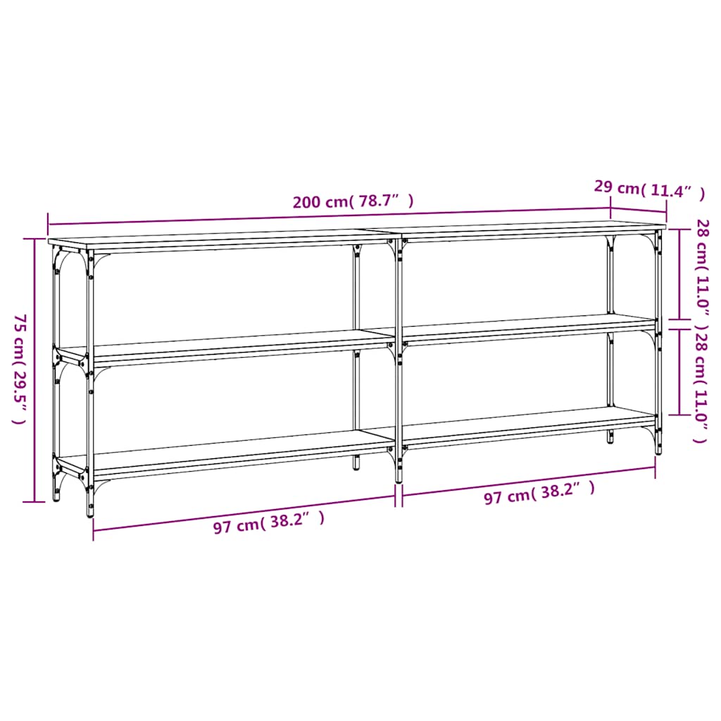Console Table Grey Sonoma 200x29x75 cm Particleboard
