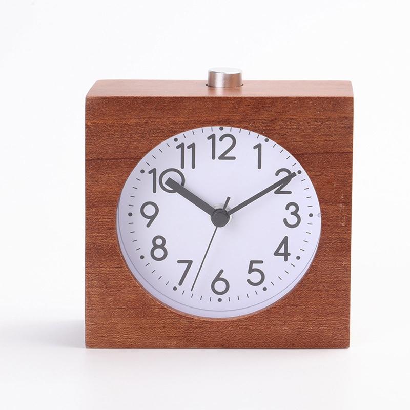 Simple Beech Wood Clock Night Light Timer Reminder Square Wooden Alarm Clock Home Decor for Classroom Office Library