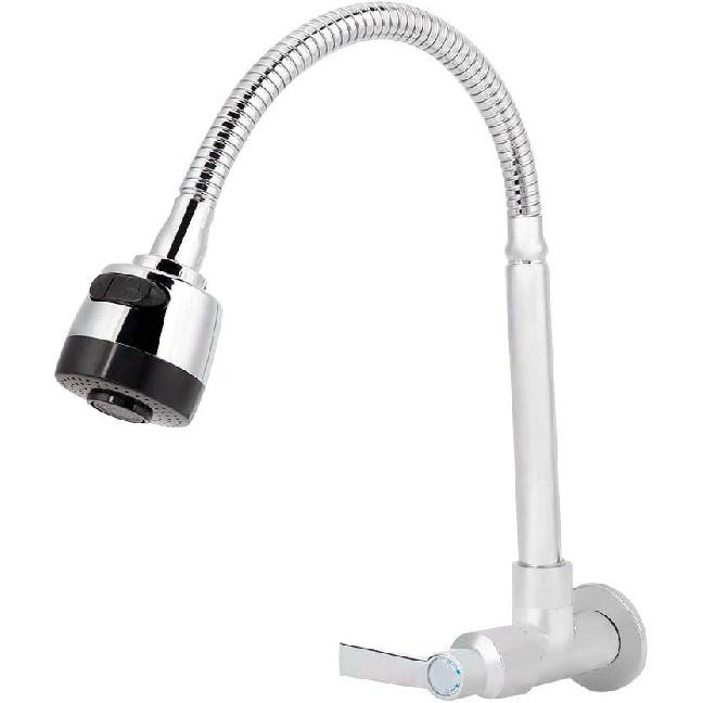 Kitchen Faucet Single Cold Type Water Tap, G1/2inch Household Kitchen Sink Faucet 360°Rotatable Wall Mount Faucet, Solid Stainless Steel Copper Cold