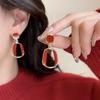 Vintage Twist Metal Hollow Square Dangle Earrings for Women White Red Enamel Oil Geometry Dangle Earrings Party Simple Jewelry