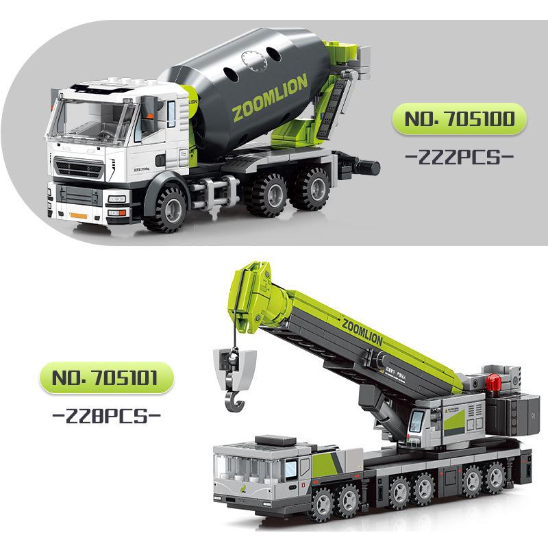 Senbao 705100-705103 Engineering Vehicle Building Blocks Set: Mixer, Transport Crane, Bulldozer for Kids