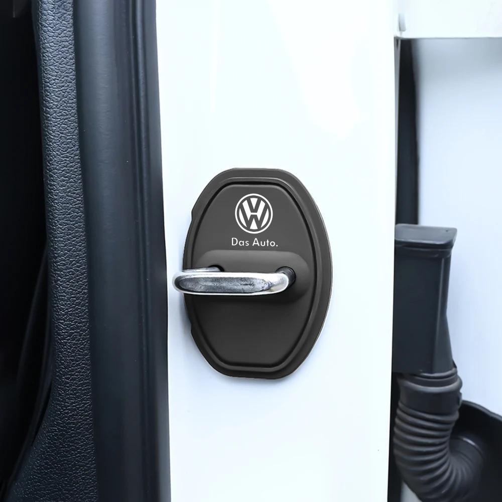 RUN1 Car Silicone Door Lock Cover Protective Stickers Accessories For Volkswagen VW Rline Golf 4 5 6 7 Tiguan Passat B5 B6 B7 CC MK5