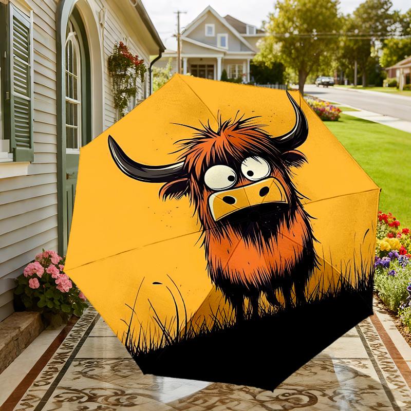 Adorable Highland Cow Print Umbrella - Auto Open/Closed, Outdoor Gear, Travel Accessory, Lightweight & Durable 176