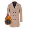 Men's Mid-Length Plaid Wool Coat - Double-Breasted, Cotton-Padded Jacket