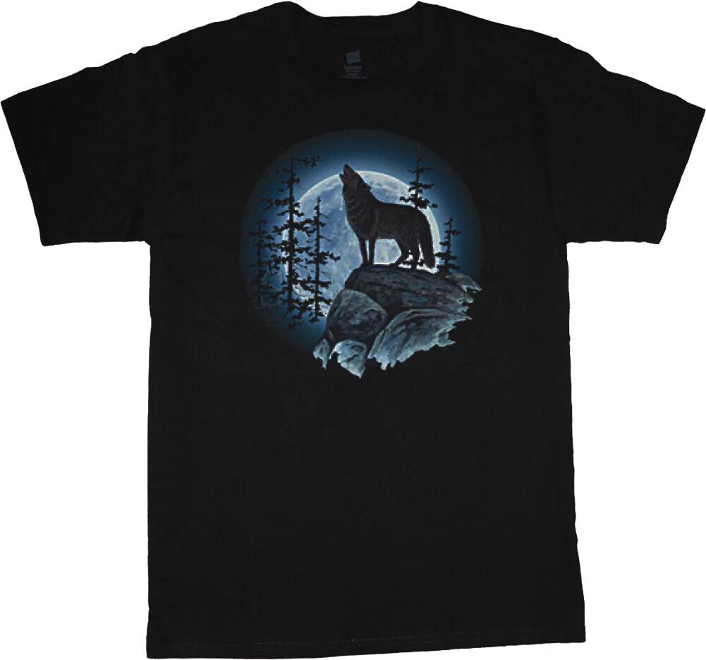 Mens Graphic Tees Lone Wolf Howling at the Moon T-shirt Mens Clothing Apparel XXL