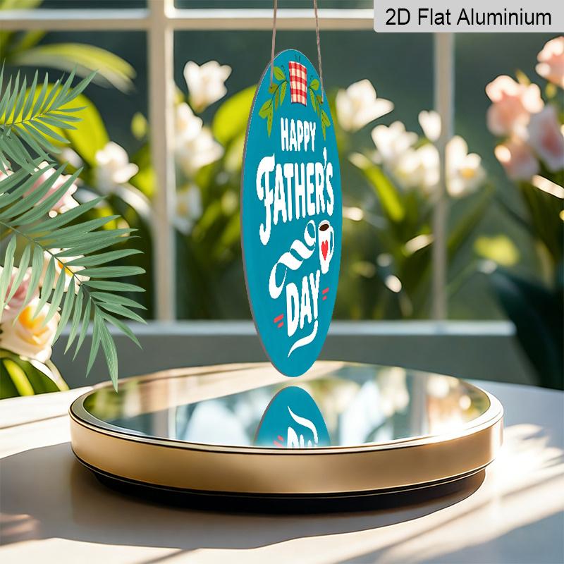 2D Flat, 1pc Round Aluminum "Happy Father's Day" Wall Decor, Retro Coffee & Plaid Pattern Metal Plaque, Waterproof & Rustproof, Perfect for Father's