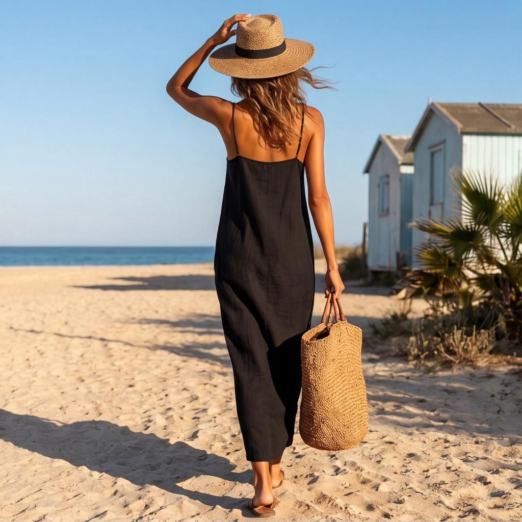 Women’s Sleeveless Maxi Dress with Square Neck and Adjustable Spaghetti Straps Casual Loose Fit Long Sundress for Summer