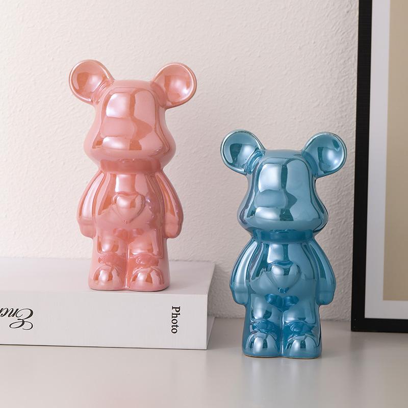 Ceramic Cartoon Teddy Bear Figurine Love Bear Ornament Living Room Small Piggy Bank Wine Cabinet Desktop Home Decoration