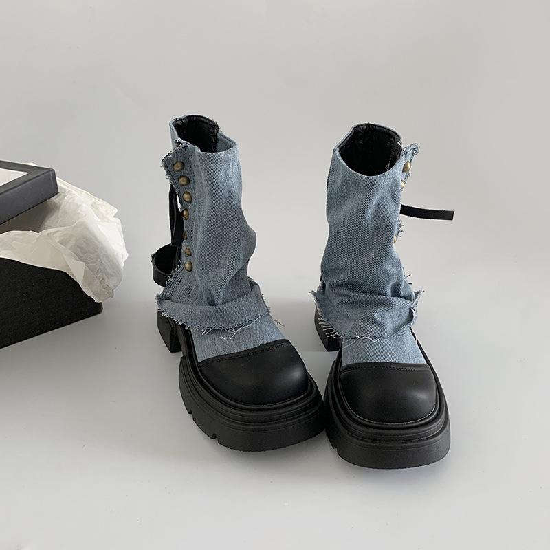 British Fashion Black British Style Platform Martin Boots Women's Summer 2025 New Niche with Skirt Thick Heel Short Boots