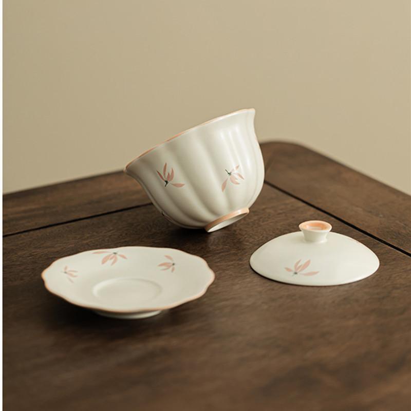 Chinese Hand-painted Orchid Gaiwan Handmade Ceramic Teacup Tea Tureen Household Tea Bowl Travel Portable Teaware Accessories