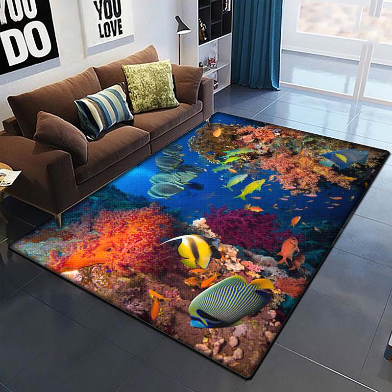 Marine Fish Beautiful Painting Carpet for Living Room Large Area Rug Black Soft Carpet Home Decoration Mats Boho Rugs Picnic