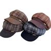 New PU leather brim plaid octagonal hat children autumn and winter travel temperament beret retro casual newsboy hat