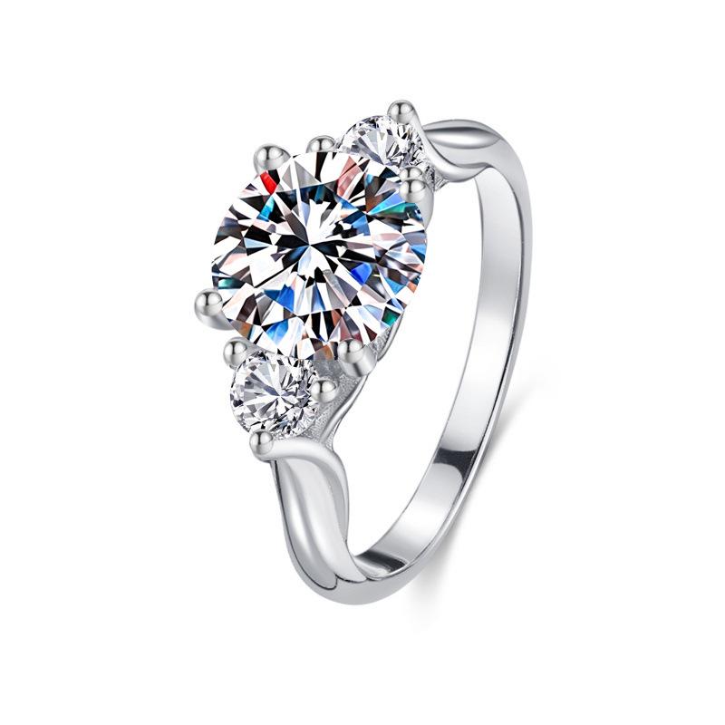 S925 Sterling Silver Moissanite Three-Stone Twisted Band Platinum-Plated Engagement Ring for Women