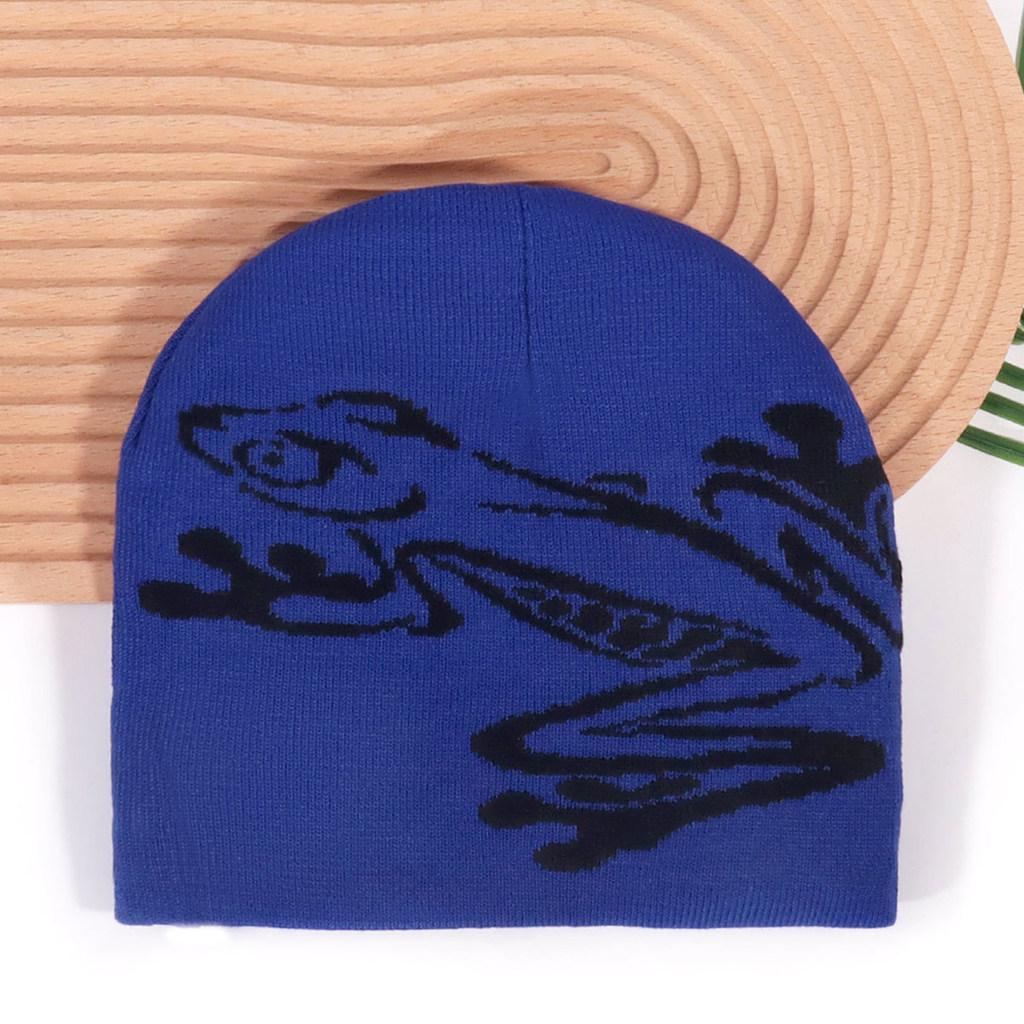 Autumn Winter Acrylic Beanie Hat With Frog Design For Casual Street Style