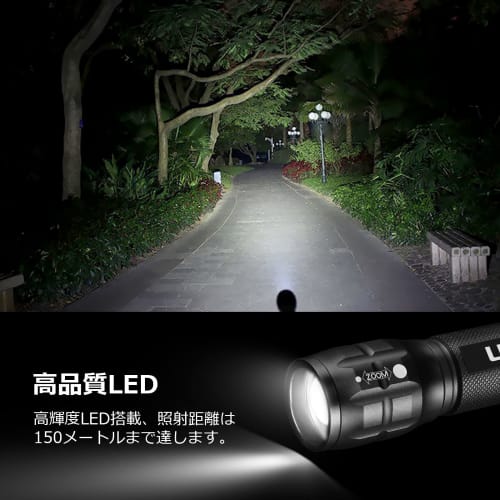 LED Flashlight, Handheld Flashlight with High-Brightness Chip, Adjustable Zoom, Lightweight, Compact, Battery-Operated, Includes AAA Batteries, Ideal