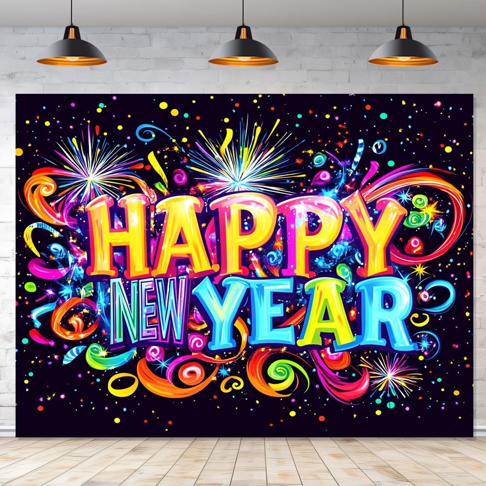 VIKAMA New Years Party Tapestry Colorful Fireworks Ribbons Alphabet Living Room Background Wall New Years Eve Room Decoration