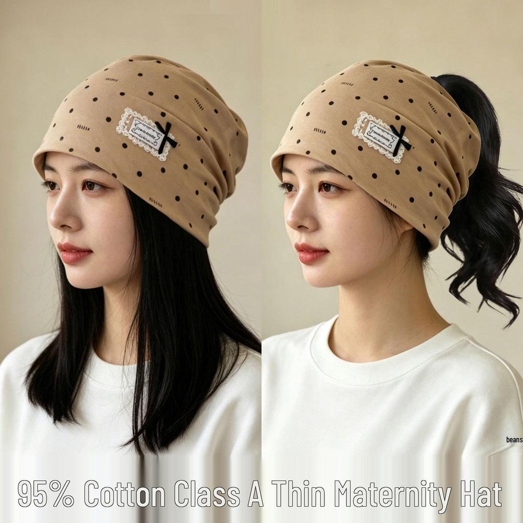 Class A Pure Cotton Thin Maternity Hat for Spring & Autumn: Comfortable, Breathable, No-Pressure Sleep Headscarf for Postpartum Mothers