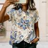 Women Plus Size Paisley Floral Printed Shirt Collared Short Sleeve Button Front Blouse