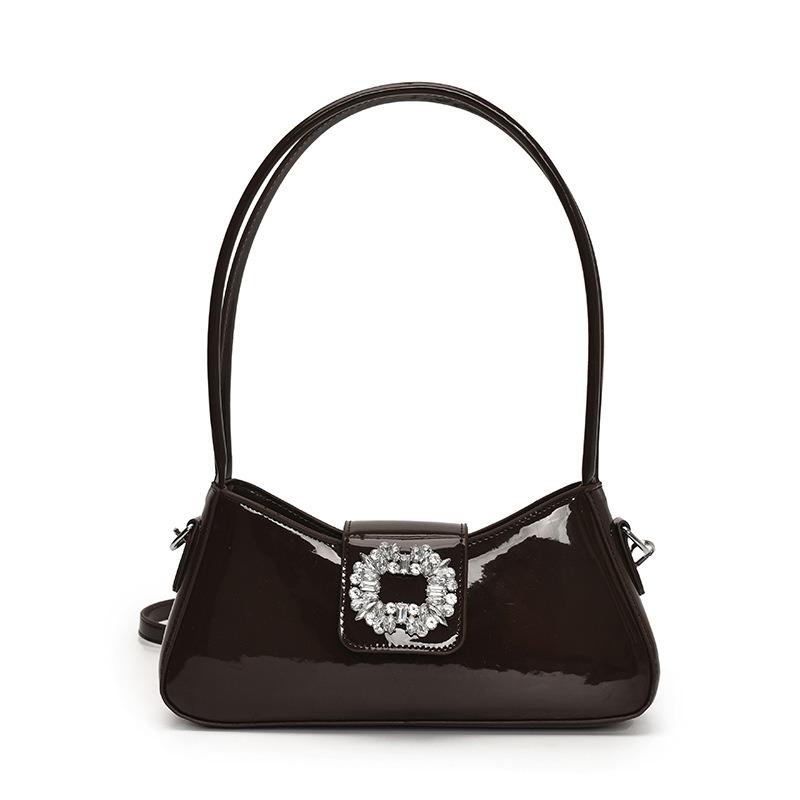 Summer new fashionable bright diamond shoulder bag underarm bag trendy simple high value messenger bag baguette bag